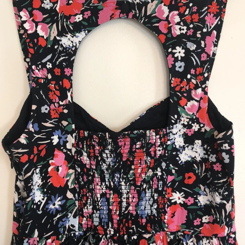 Free People dress, multi color floral print on black background, size 10 - Picture 9 of 15